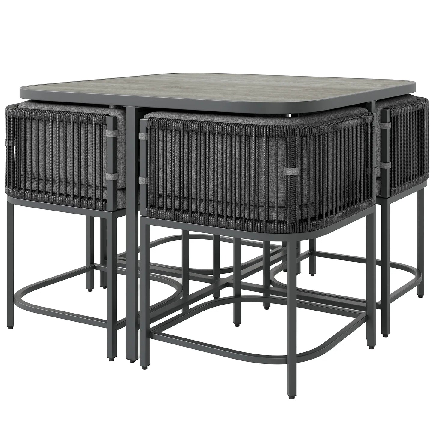 4-Seater Rattan Cube Garden Furniture Set with Cushions - Charcoal Grey