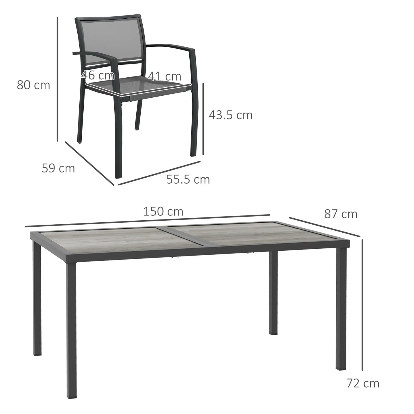Seven-Piece Casual Outdoor Dining Set, with Wood-Effect Table - Grey