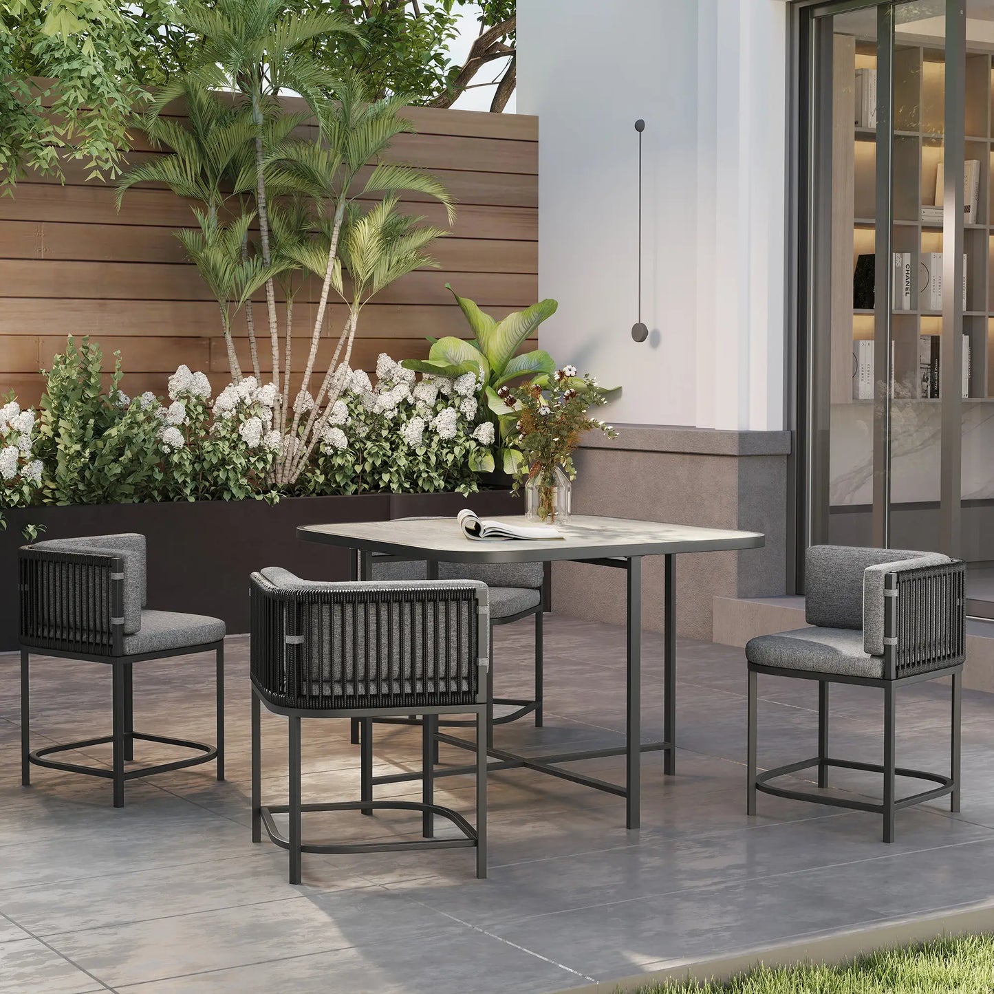4-Seater Rattan Cube Garden Furniture Set with Cushions - Charcoal Grey