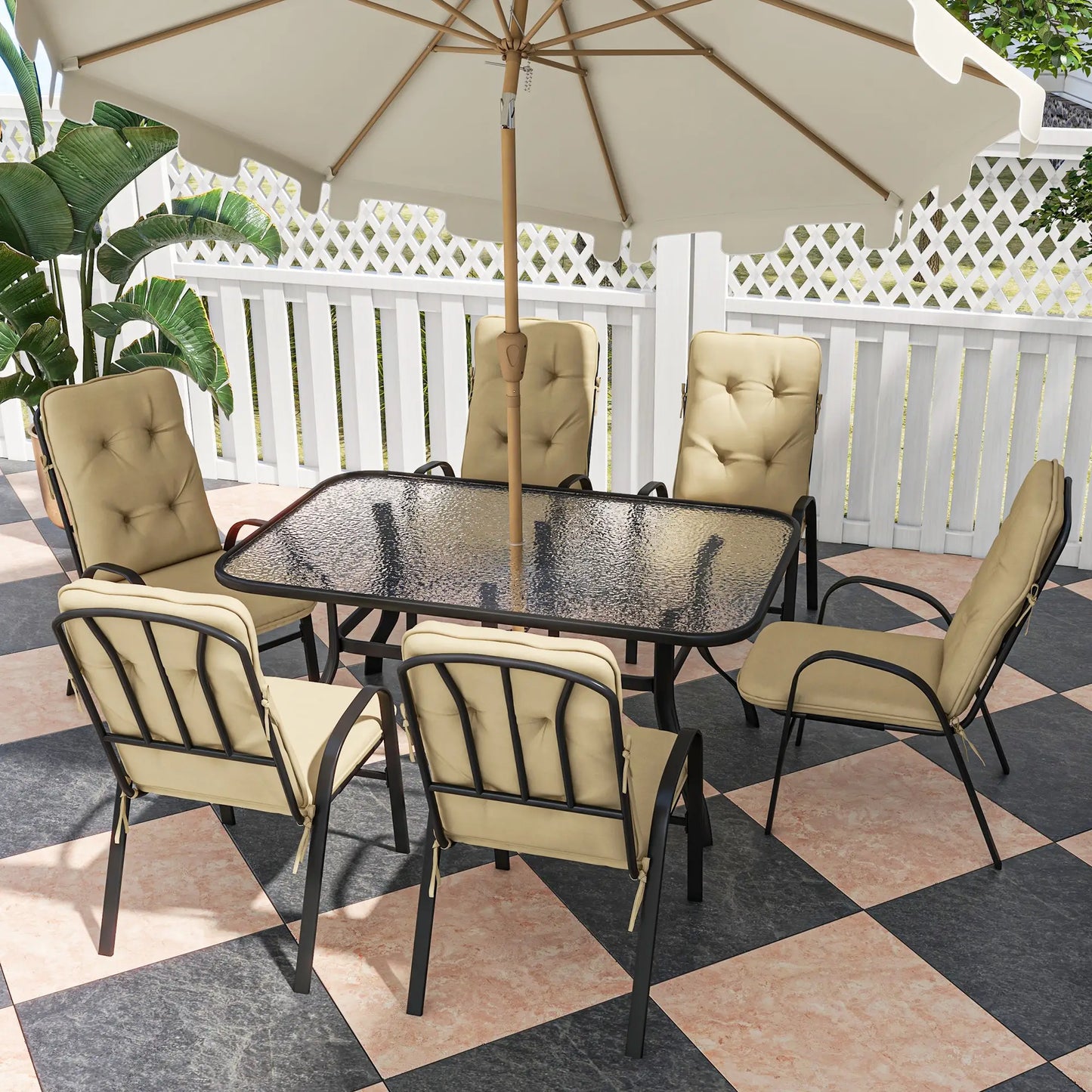 Seven-Piece Garden Dining Set with Cushions - Beige