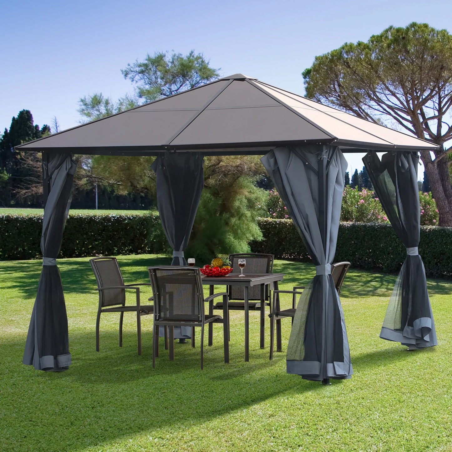 3m x 3m Hardtop Metal Frame Mesh Draped Gazebo Black
