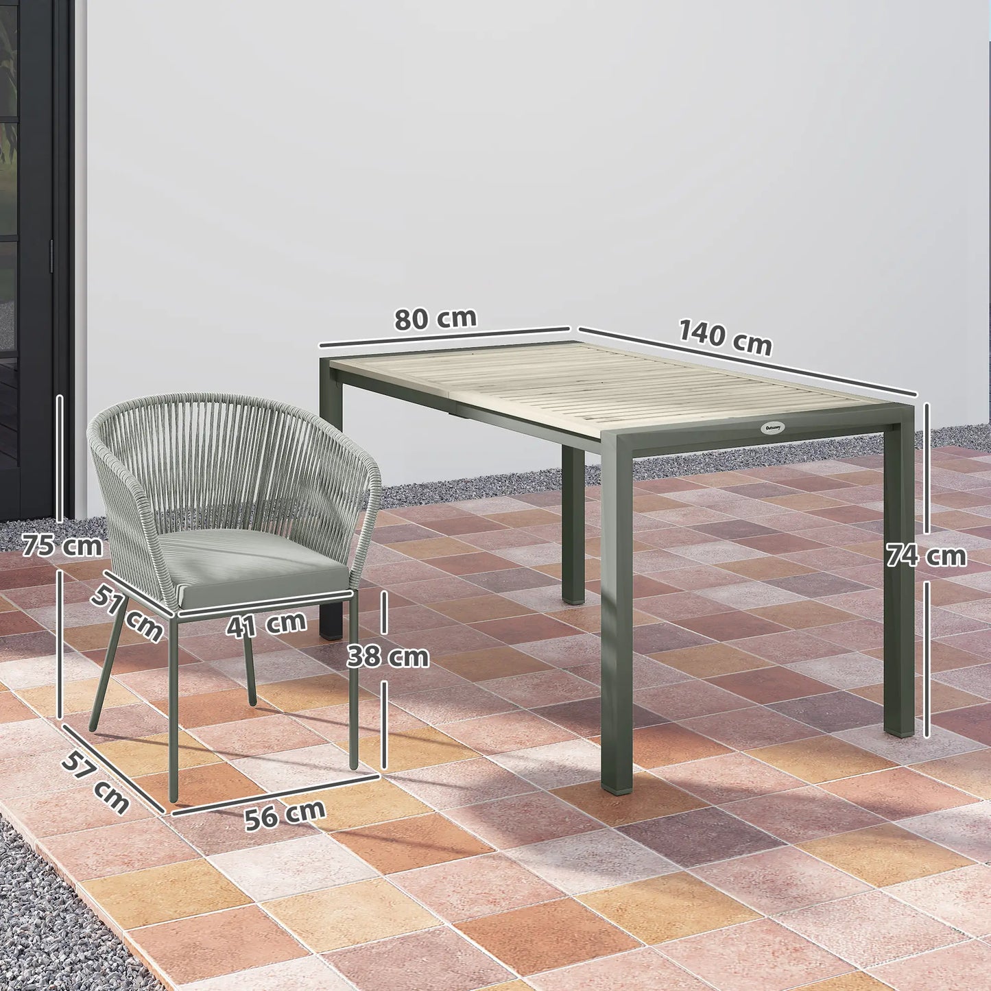 Rattan Dining Set, 6 Seater Rattan Garden Furniture Set with Acacia Wood Top Rectangle Table, 6 Chairs, Washable Seat Cushions, for Outdoor, Patio, Conservatory, Grey