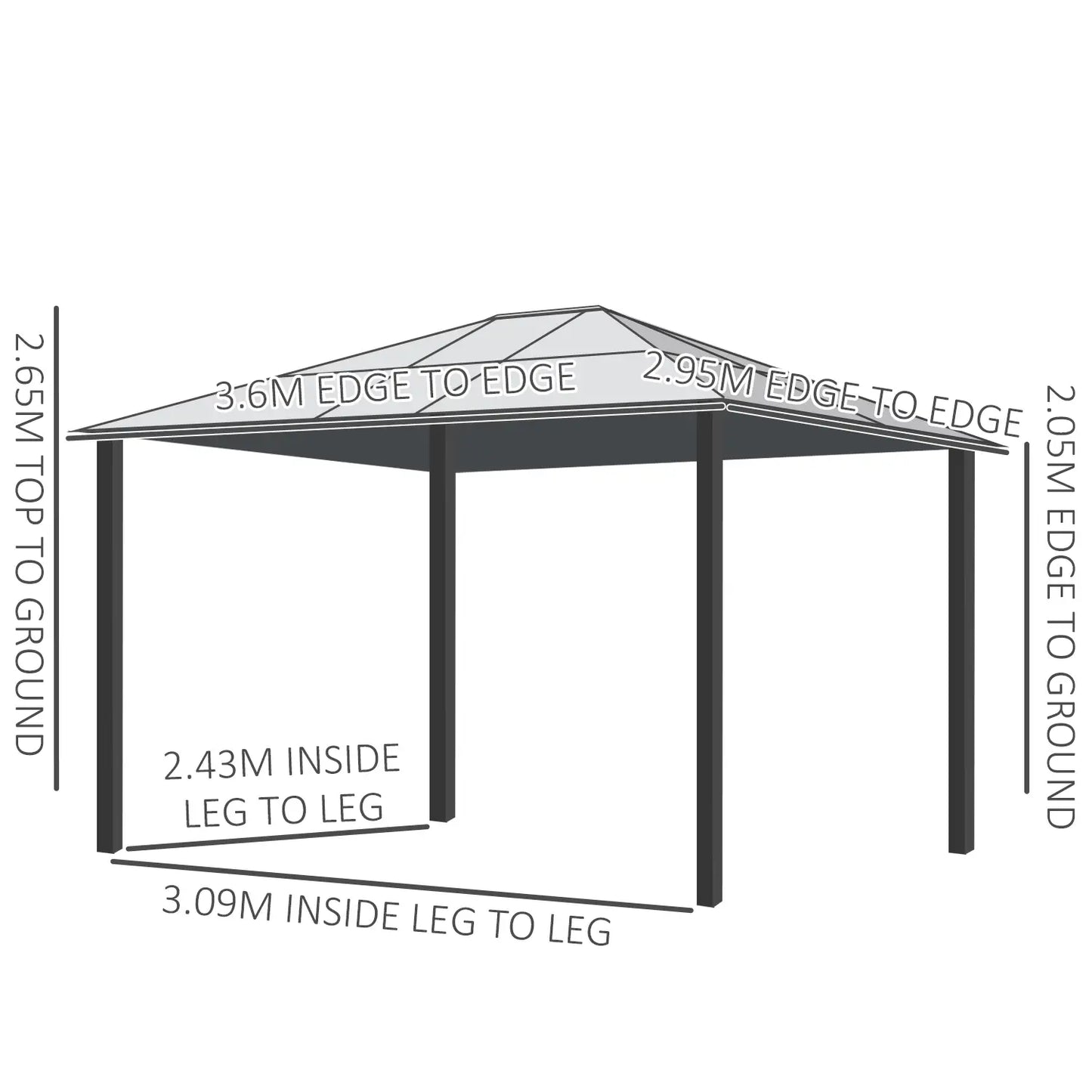 3 x 3.6(m) Hardtop Gazebo Canopy with Polycarbonate Roof and Aluminium Frame, Garden Pavilion with Mosquito Netting and Curtains, Brown