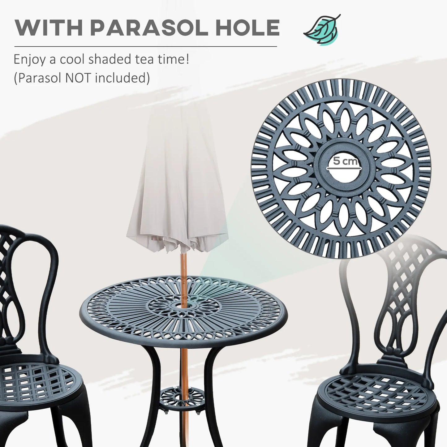 3 Piece Patio Cast Aluminium Bistro Set Garden Outdoor Furniture Table and Chairs Shabby Chic Style