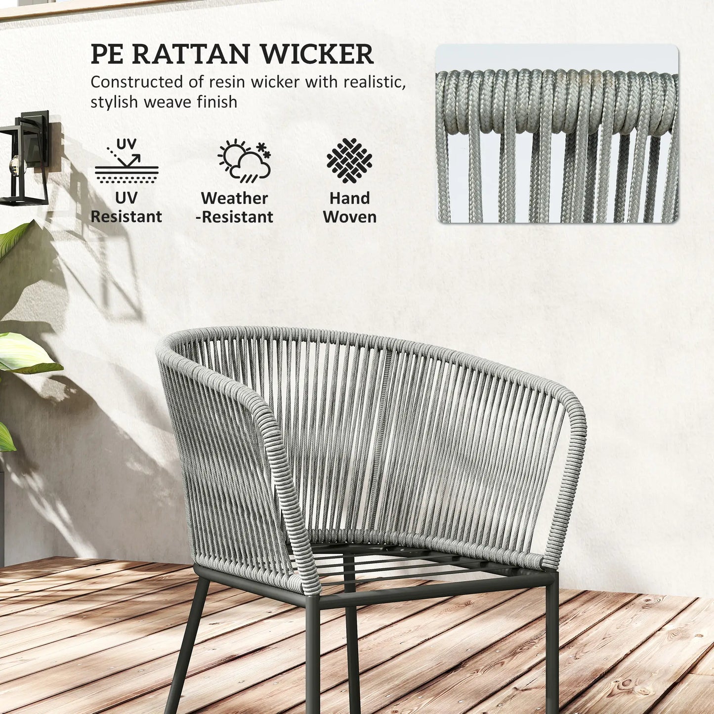 Rattan Dining Set, 6 Seater Rattan Garden Furniture Set with Acacia Wood Top Rectangle Table, 6 Chairs, Washable Seat Cushions, for Outdoor, Patio, Conservatory, Grey