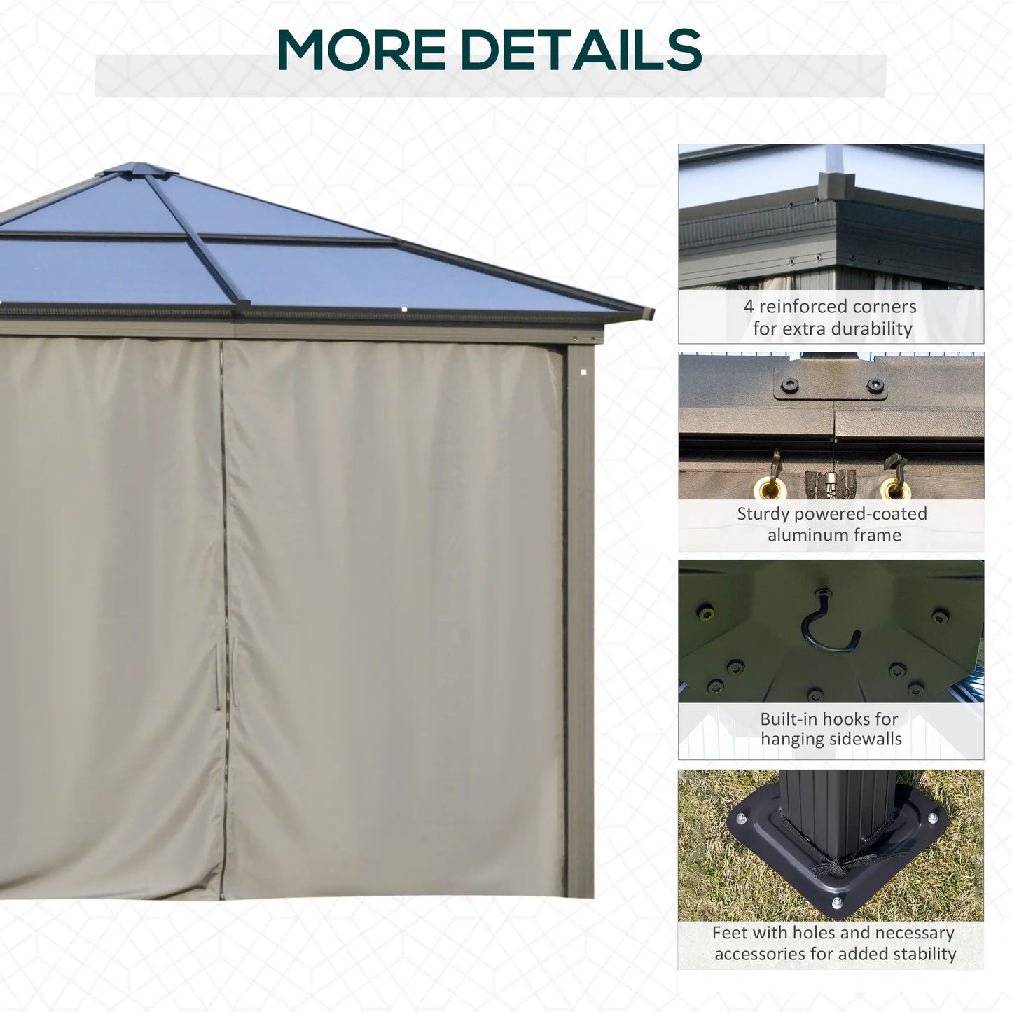 3 x 3(m) Hardtop Gazebo Canopy with Polycarbonate Roof, Aluminium Frame, Permanent Pavilion Garden Gazebo with Netting and Curtains for Patio, Deck, Dark Grey