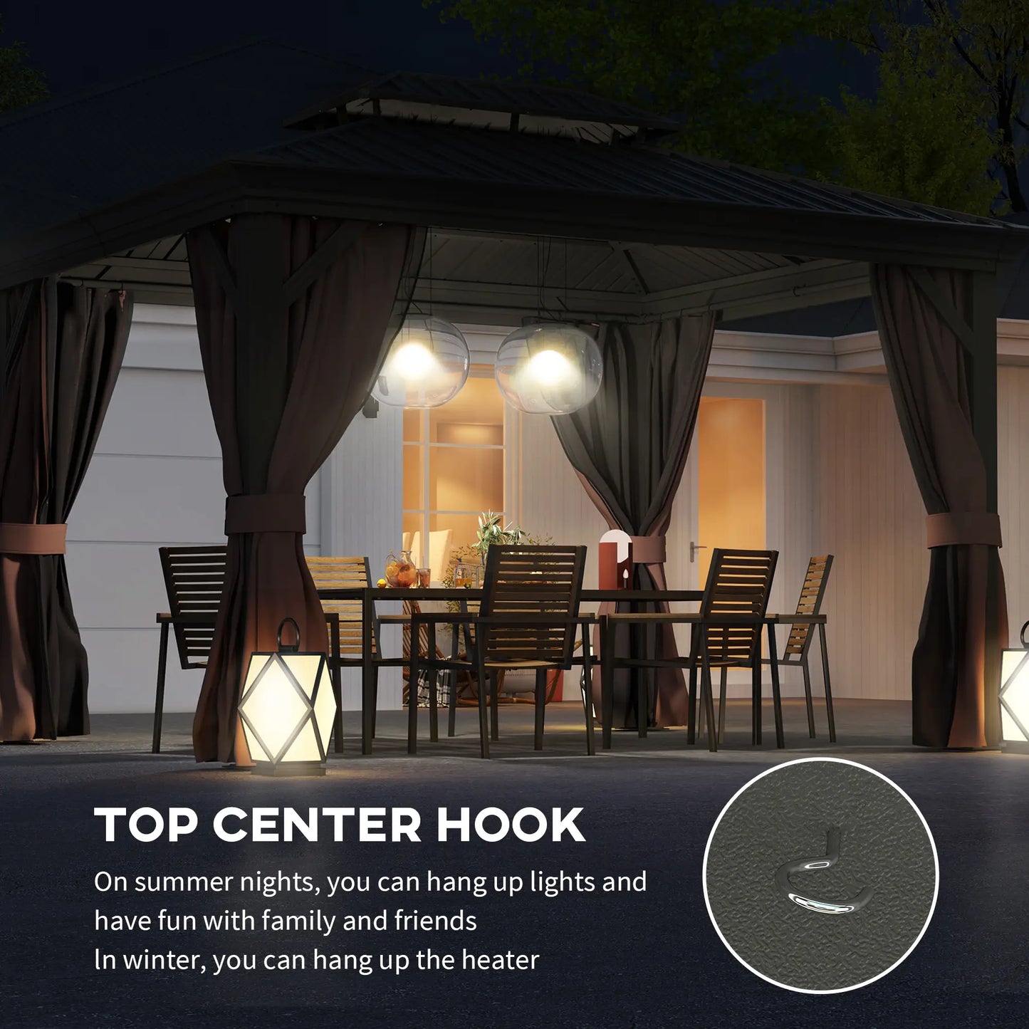 3 x 3.7m Outdoor Hardtop Gazebo Canopy Aluminium Frame with 2-Tier Roof & Mesh Netting Sidewalls for Patio, Dark Brown