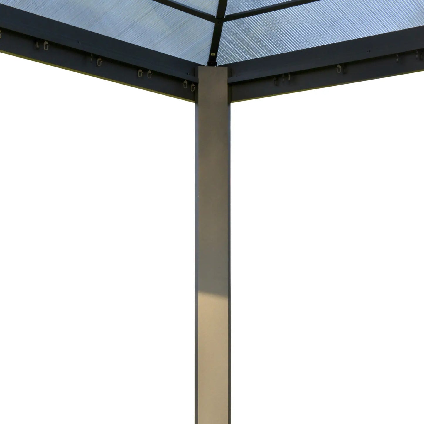3 x 3(m) Hardtop Gazebo Canopy with Polycarbonate Roof, Aluminium Frame, Permanent Pavilion Garden Gazebo with Netting and Curtains for Patio, Deck, Dark Grey