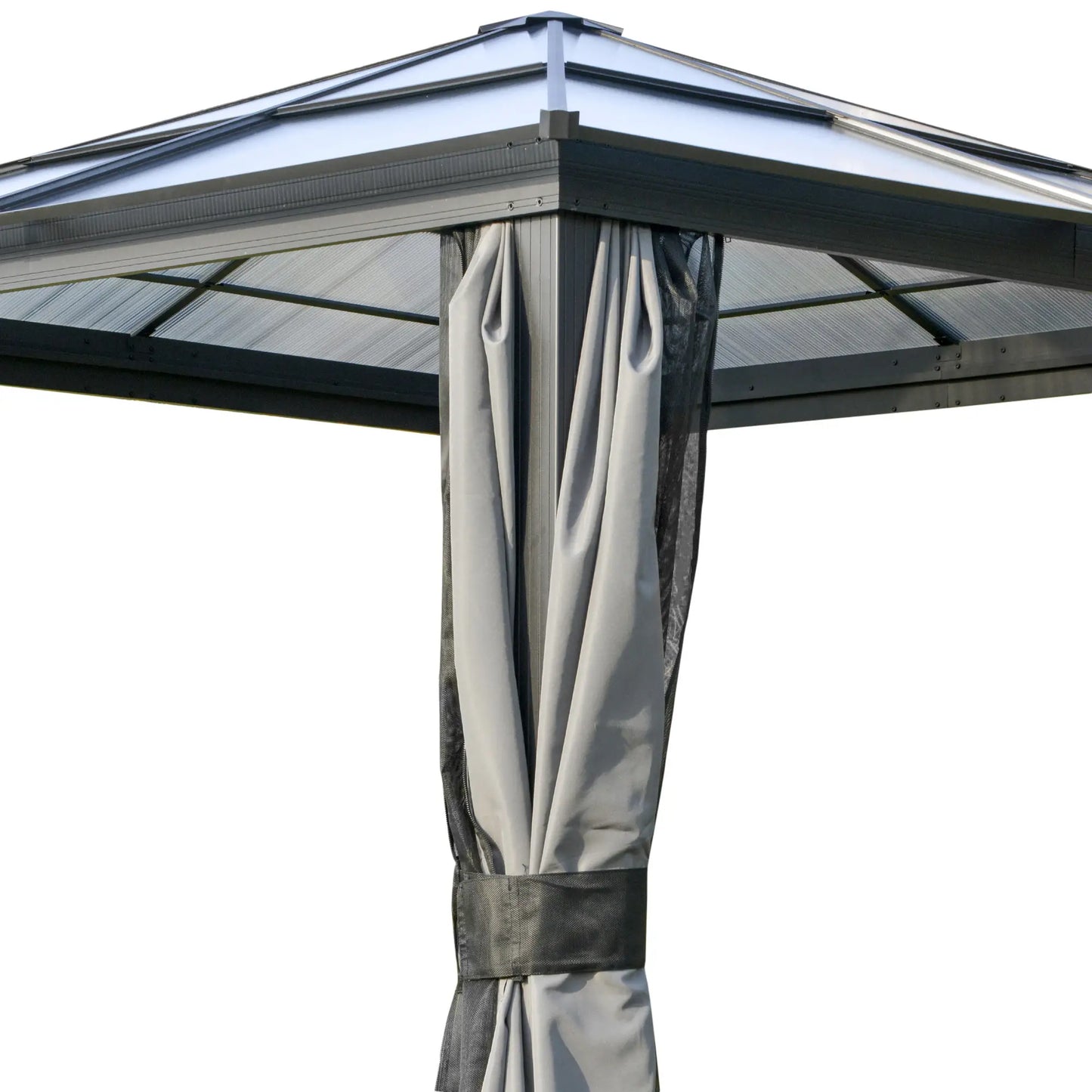 3 x 3(m) Hardtop Gazebo Canopy with Polycarbonate Roof, Aluminium Frame, Permanent Pavilion Garden Gazebo with Netting and Curtains for Patio, Deck, Dark Grey