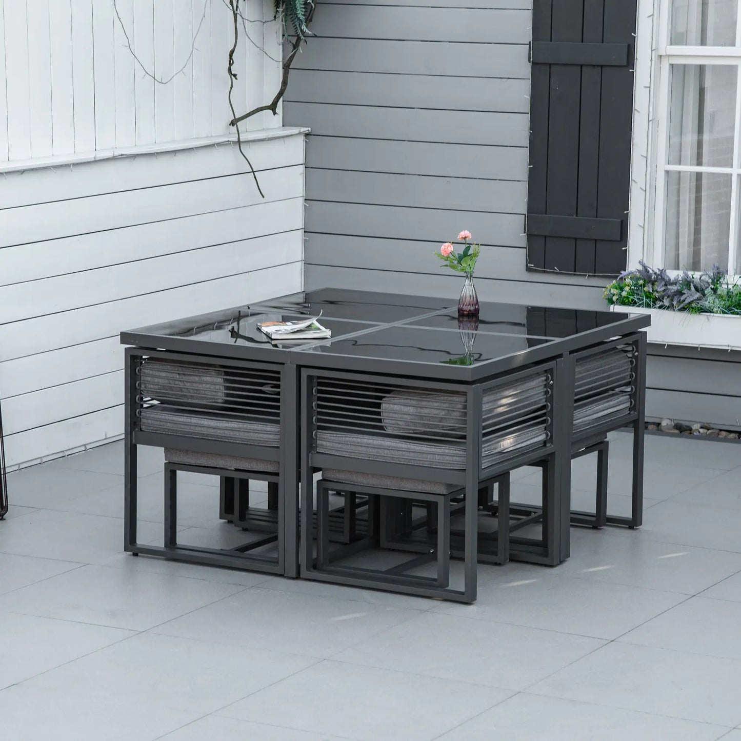 Nine-Piece Aluminium Garden Set, with Glass-Top Table - Grey