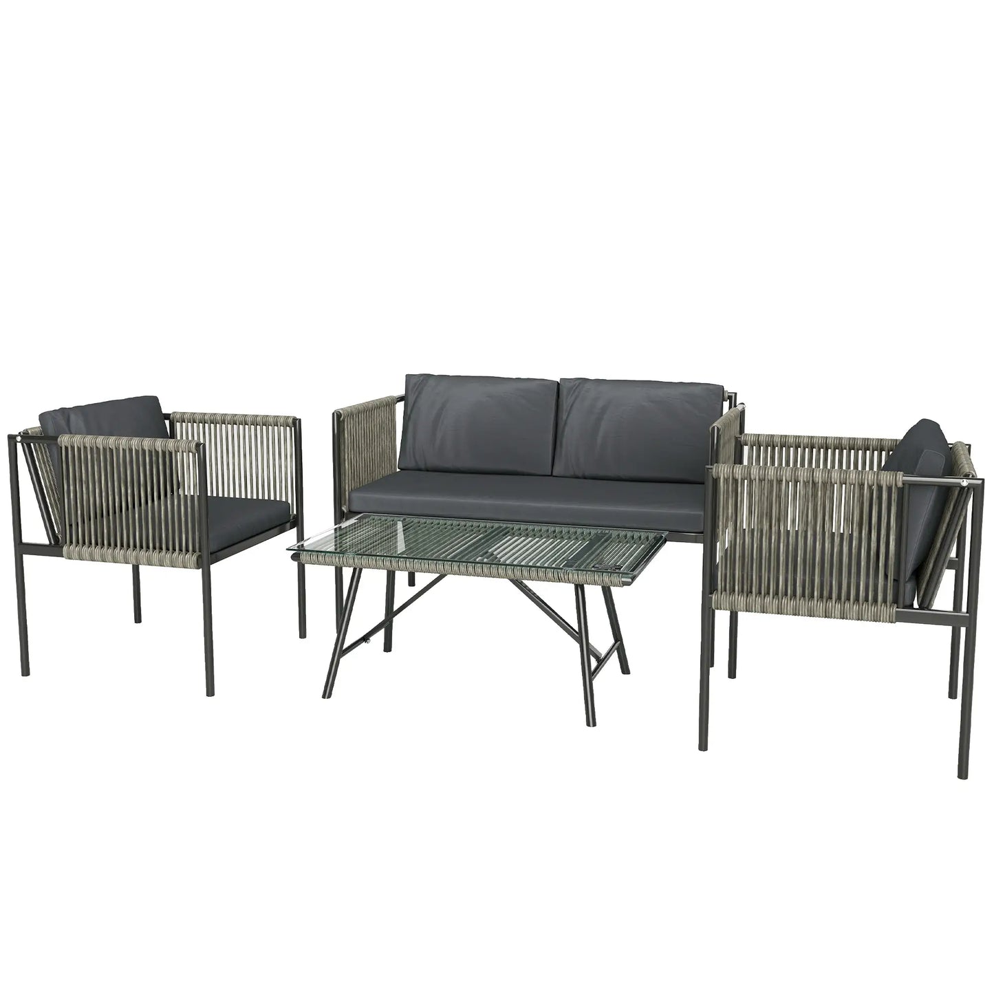 Four-Piece Round Rattan Rope Sofa Set - Grey