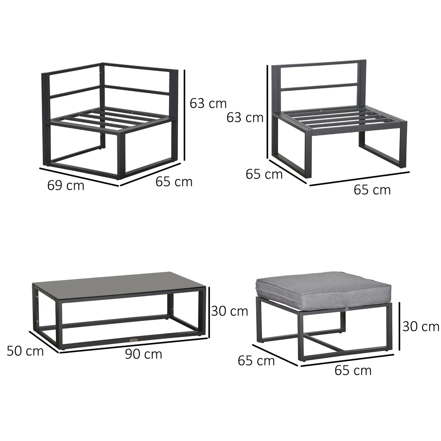 5 Pieces Outdoor Patio Furniture Set, Sofa Couch with Glass Coffee Table, Cushioned Chairs and Aluminum Tube, for Balcony Garden Backyard, Grey