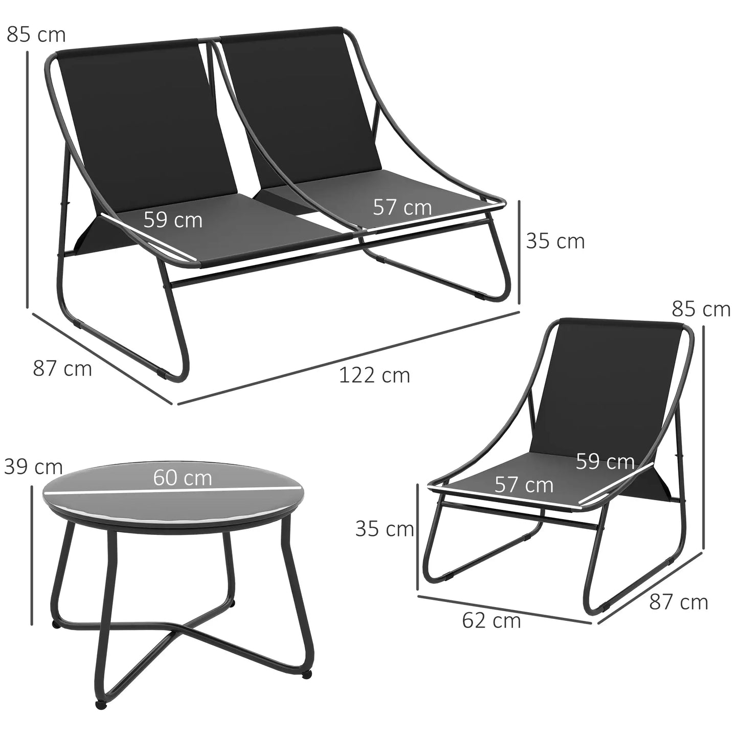 Four-Piece Curved Seat Garden Sofa Set - Grey/Black