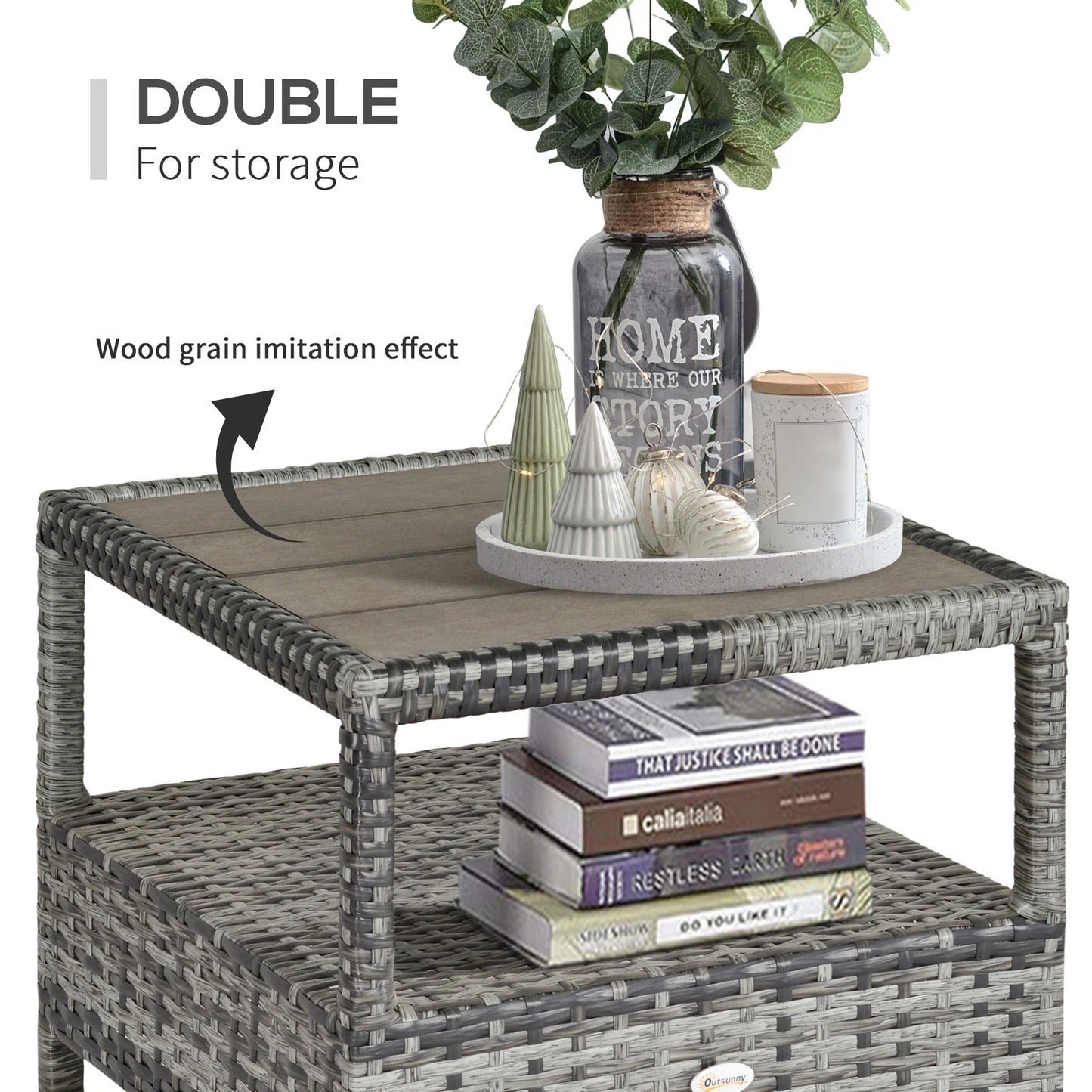 2 Seater Patio Wicker Chaise Lounge Sofa Set with Fabric Cushion, Grey