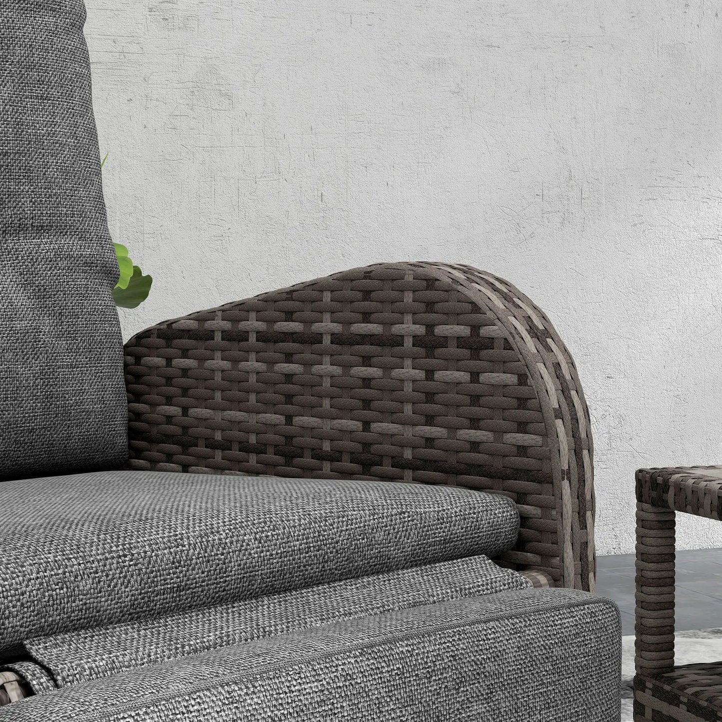 2 Seater Patio Rattan Chaise Lounge Sofa Set with Fabric Cushion, Grey and Brown
