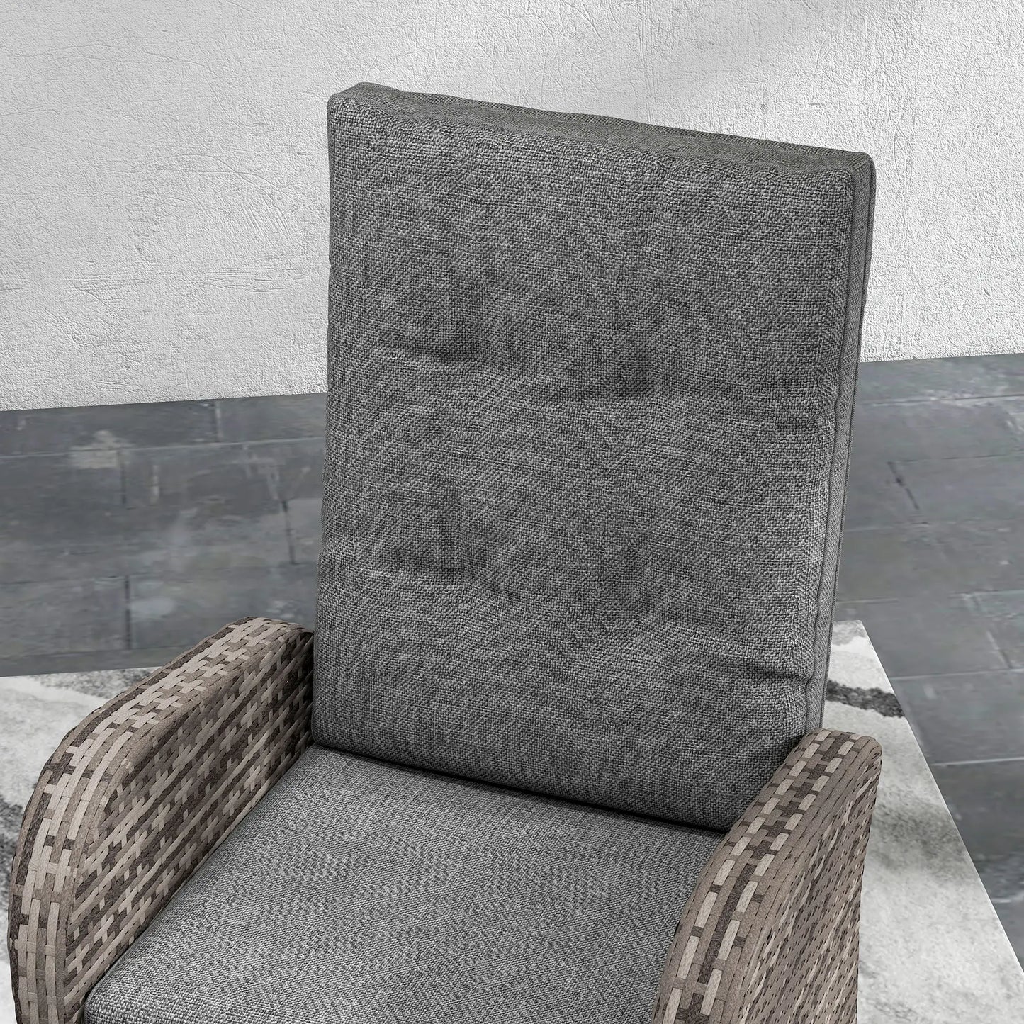 2 Seater Patio Rattan Chaise Lounge Sofa Set with Fabric Cushion, Grey and Brown