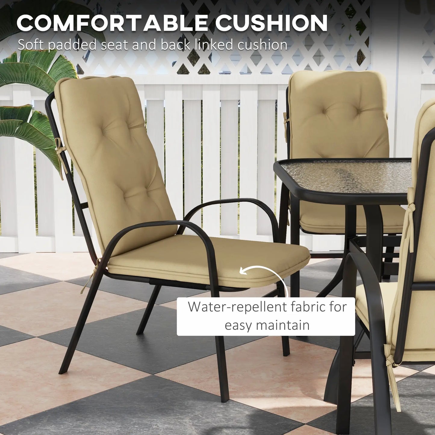 Seven-Piece Garden Dining Set with Cushions - Beige