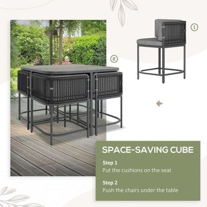 4-Seater Rattan Cube Garden Furniture Set with Cushions - Charcoal Grey