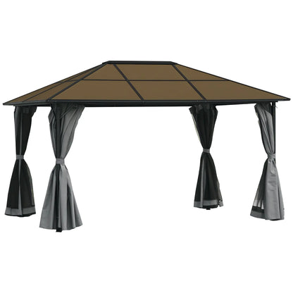 3 x 4m Hardtop Gazebo Canopy with Polycarbonate Roof, Aluminium Frame, Permanent Pavilion Garden Gazebo with Netting and Curtains - Grey