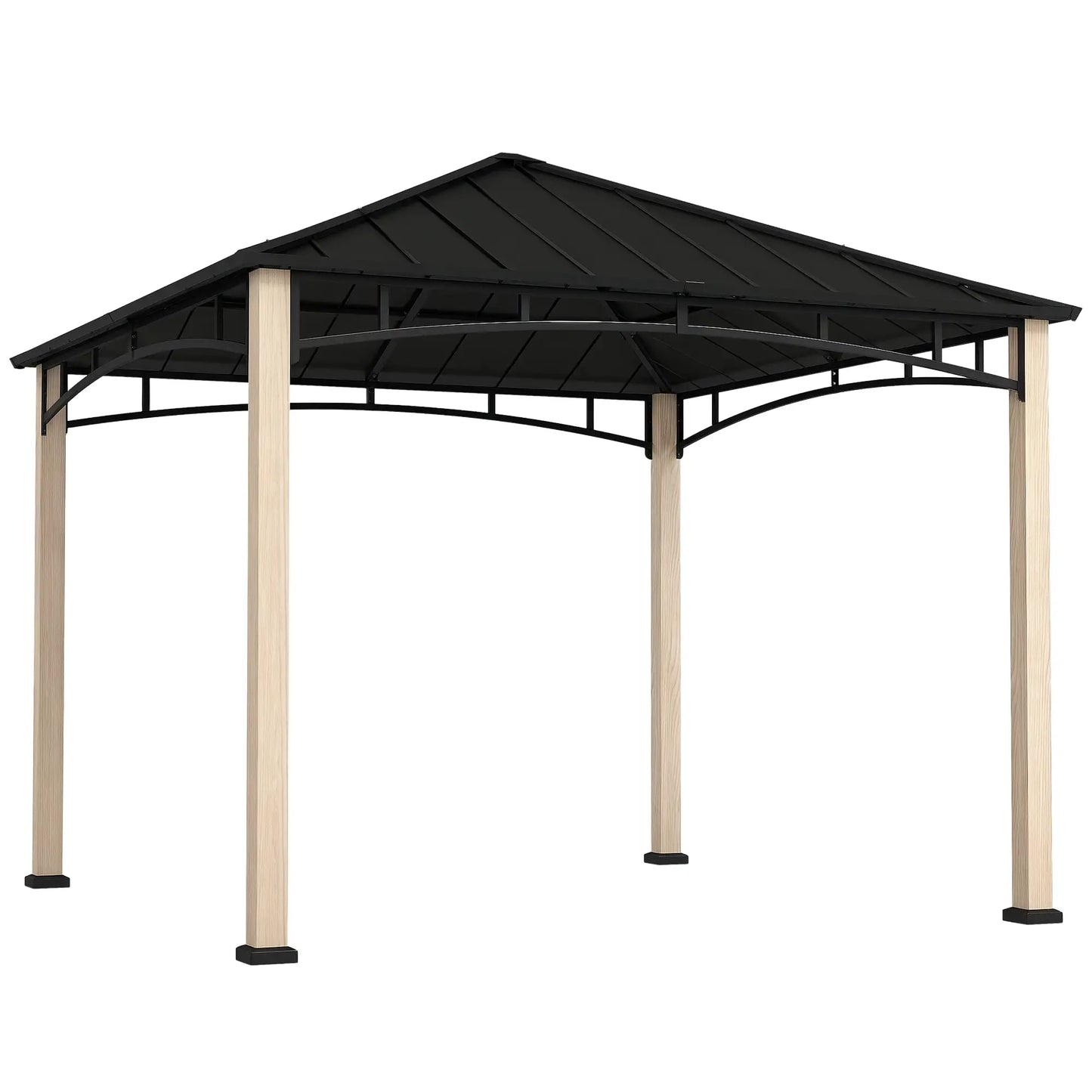 3 x 3 m Decorative Metal Gazebo - Black/Wood-Effect