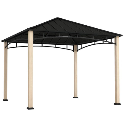 3 x 3 m Decorative Metal Gazebo - Black/Wood-Effect