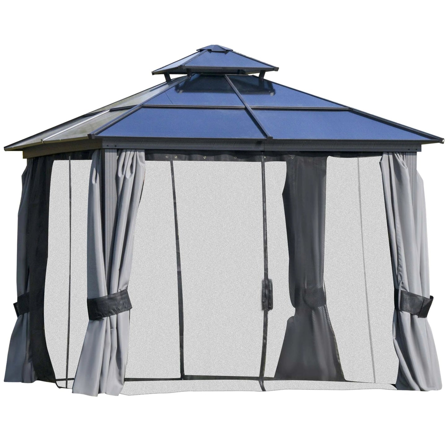 Outdoor 3 x 3(m) Gazebo Cabana w/ Steel Frame & Net Sidewalls for Privacy