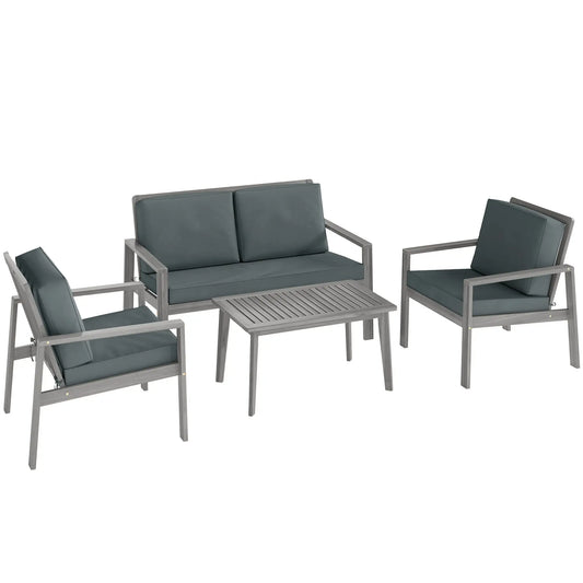 4-Piece Wooden Garden Furniture Set with Cushions - Light Grey