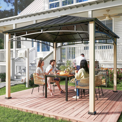 3 x 3 m Decorative Metal Gazebo - Black/Wood-Effect