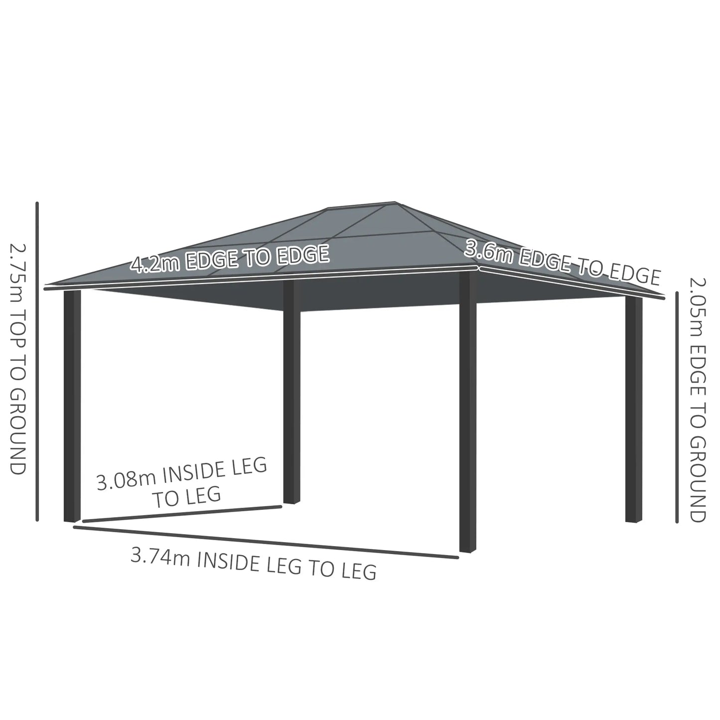 3.6 x 4m Hardtop Gazebo Canopy with Polycarbonate Roof and Aluminium Frame, Garden Pavilion with Mosquito Netting and Curtains