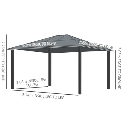 3.6 x 4m Hardtop Gazebo Canopy with Polycarbonate Roof and Aluminium Frame, Garden Pavilion with Mosquito Netting and Curtains