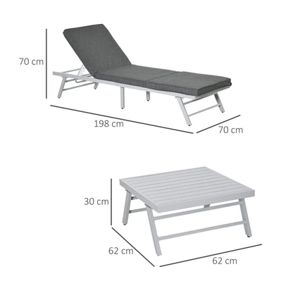 3 Pieces Garden Furniture Sets, 6 Seater Corner Sofa Set with Adjustable Backrest Chase Lounge with Slatted Metal Top Table, Padded Cushion, Grey
