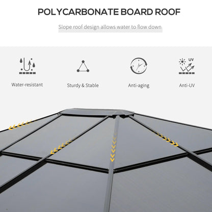 3 x 3.6m Hardtop Gazebo Canopy with Polycarbonate Roof, Permanent Pavilion Garden Gazebo with Curtains for Patio, Deck, Grey