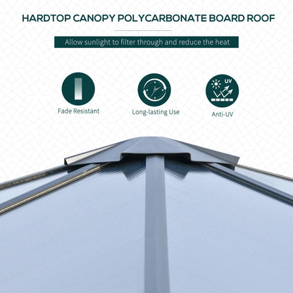 3 x 3(m) Hardtop Gazebo Canopy with Polycarbonate Roof, Aluminium Frame, Permanent Pavilion Garden Gazebo with Netting and Curtains for Patio, Deck, Dark Grey