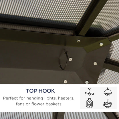 3 x 3.6m Hardtop Gazebo Canopy with Polycarbonate Roof Garden Pavilion with Removable Curtains and Steel Frame, Brown