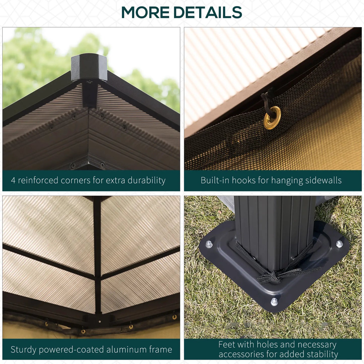 3 x 3.6(m) Hardtop Gazebo Canopy with Polycarbonate Roof and Aluminium Frame, Garden Pavilion with Mosquito Netting and Curtains, Brown