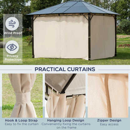 3 x 3.6m Hardtop Gazebo Canopy with Polycarbonate Roof Garden Pavilion with Removable Curtains and Steel Frame, Brown