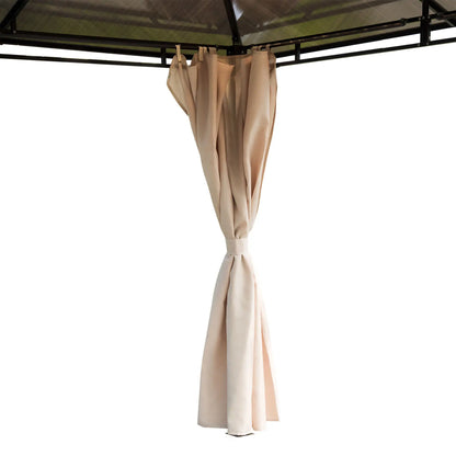 3 x 3.6m Hardtop Gazebo Canopy with Polycarbonate Roof Garden Pavilion with Removable Curtains and Steel Frame, Brown