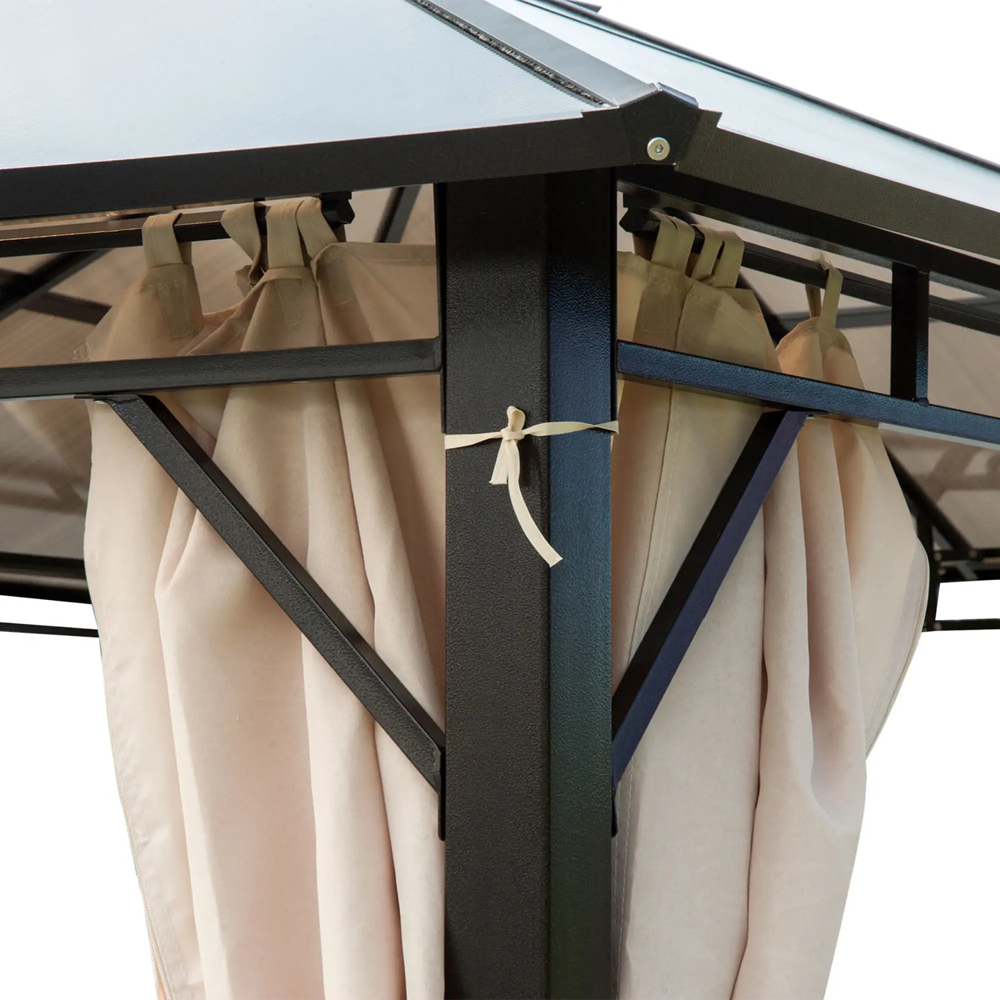 3 x 3.6m Hardtop Gazebo Canopy with Polycarbonate Roof Garden Pavilion with Removable Curtains and Steel Frame, Brown