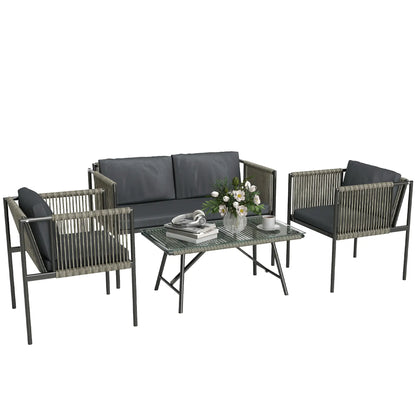 Four-Piece Round Rattan Rope Sofa Set - Grey