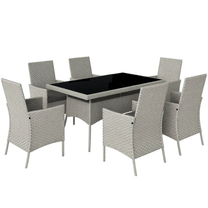 Seven-Piece Rattan Dining Set - Grey