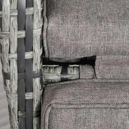 2 Seater Patio Wicker Chaise Lounge Sofa Set with Fabric Cushion, Grey