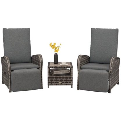 2 Seater Patio Rattan Chaise Lounge Sofa Set with Fabric Cushion, Grey and Brown