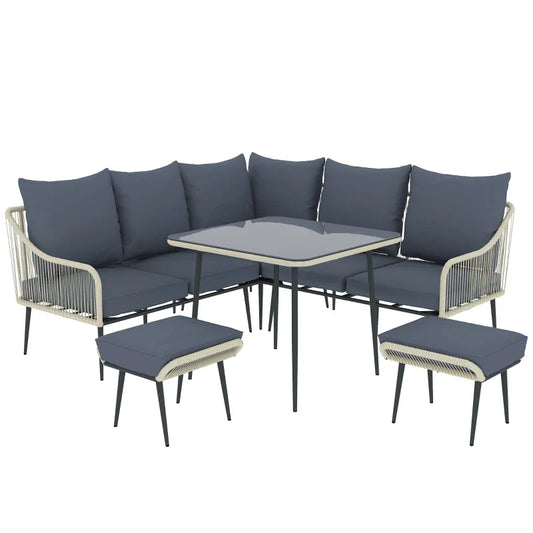 Six-Piece Rattan Strong Garden Sofa Set - Grey