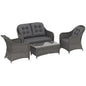 Four-Piece Rattan Sofa Set, with Glass-Top Table - Light Grey
