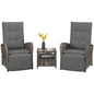 2 Seater Patio Rattan Chaise Lounge Sofa Set with Fabric Cushion, Grey and Brown