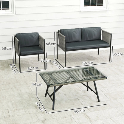 Four-Piece Round Rattan Rope Sofa Set - Grey