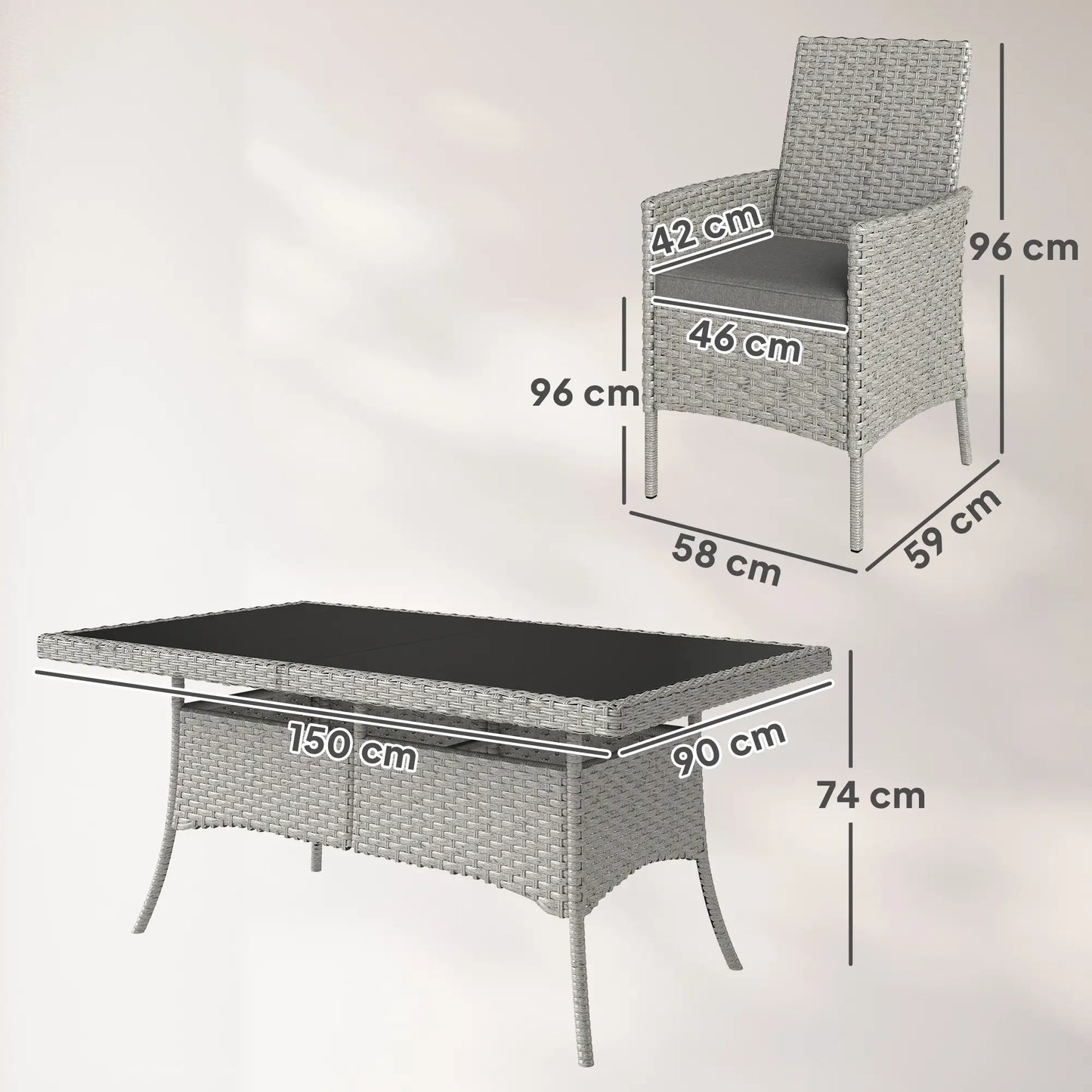 Seven-Piece Rattan Dining Set - Grey