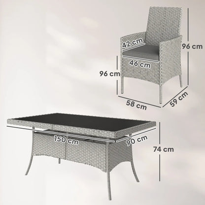 Seven-Piece Rattan Dining Set - Grey