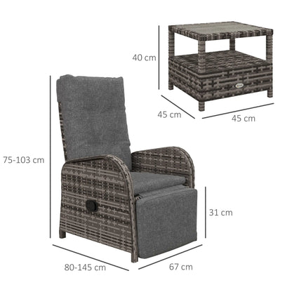 2 Seater Patio Rattan Chaise Lounge Sofa Set with Fabric Cushion, Grey and Brown