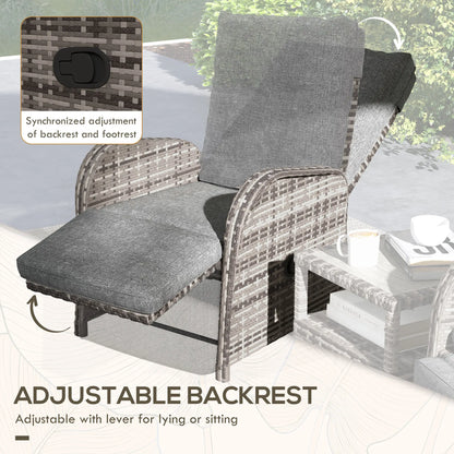 2 Seater Patio Rattan Chaise Lounge Sofa Set with Fabric Cushion, Grey and Brown